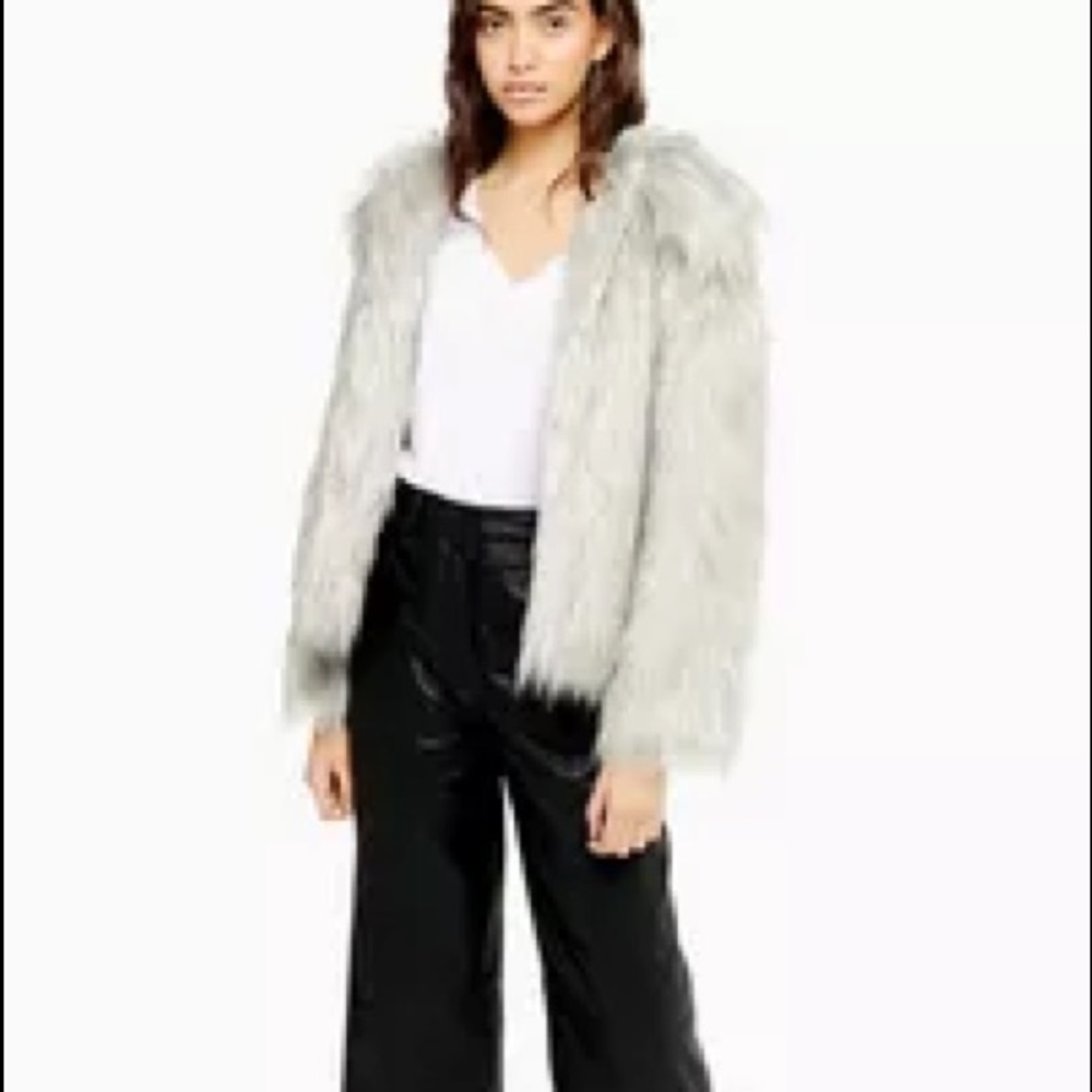 Topshop Gray Faux Fur Jacket - Picture 9 of 12